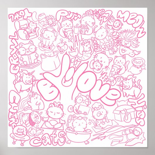 Poster Patten de chat mignonne avec signe ASL ILY - ASL D (Devant)