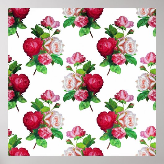 Poster Pattern with Red, White and Pink Roses, (Devant)