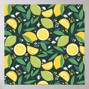 Poster Patters de Yellow Lemon and Green Lime Fruit Food