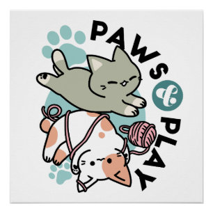 Poster Pattes et Jeux – Illustration de Chat Adorable