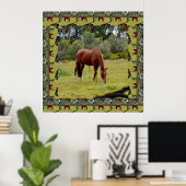Poster Pâturage Cheval Brown Borné D'Une Même Image, (Bureau à domicile)