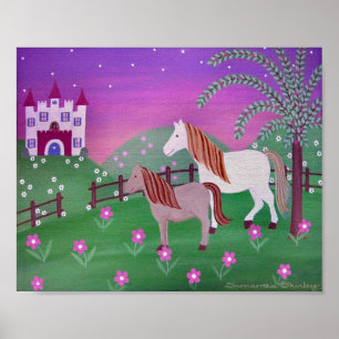 Poster Pâturages Royaux - 8x10 Chevaux de Château Filles 