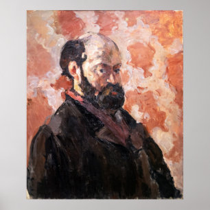Poster Paul Cezanne - Autoportrait avec arrière - plan ro