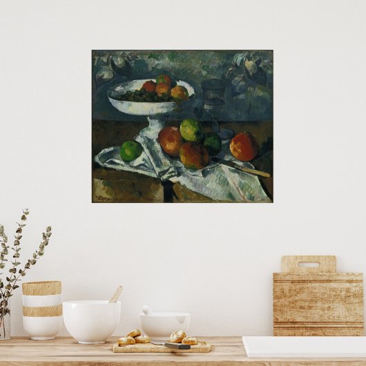 Poster Paul Cézanne - Vie continue avec un plat de fruits (Cuisine)