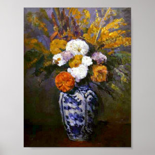 Poster Paul Cezanne Vintage Dahlias dans un vase Delft