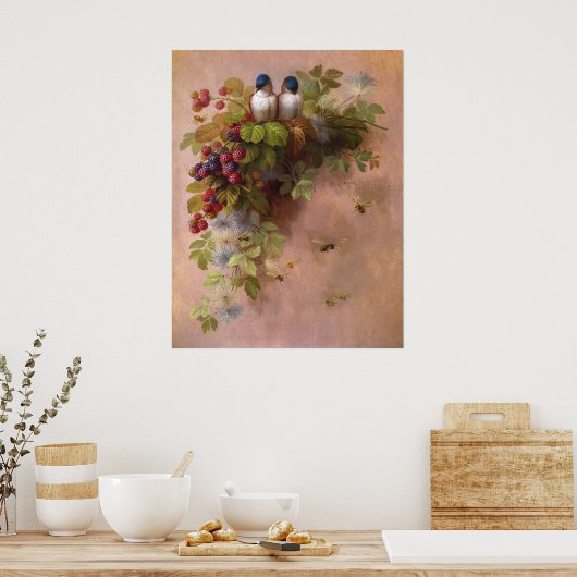 Poster Paul-De-Longpre-Oiseaux et abeilles (Cuisine)