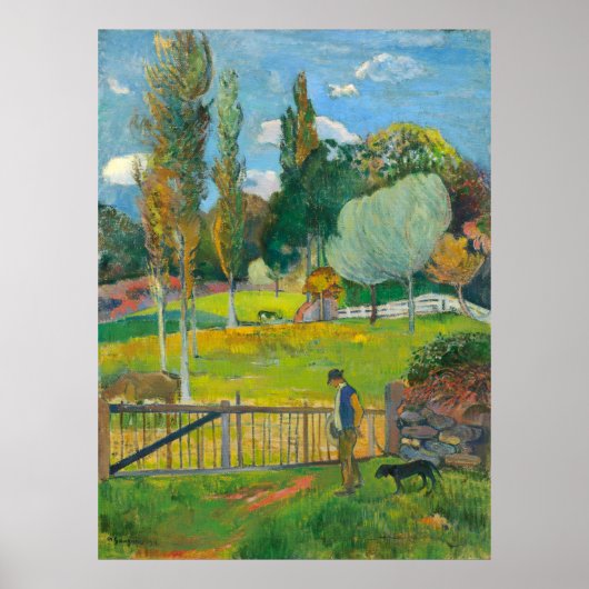 Poster Paul Gauguin Farmer et son chien près d'une clôtur (Devant)