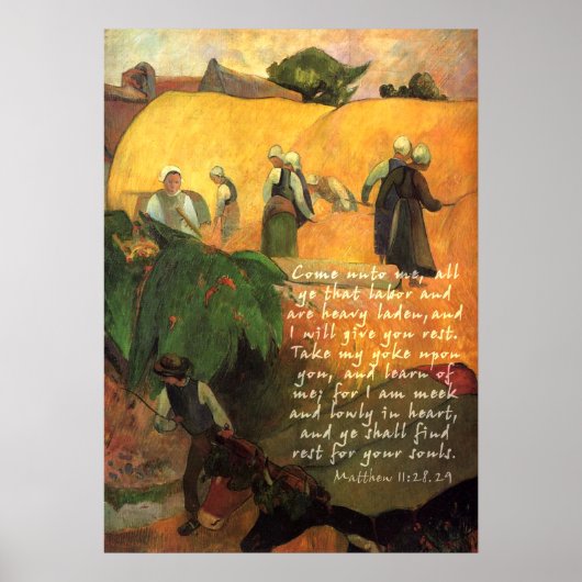 Poster Paul Gauguin Haymaking Avec Écriture Verse (Devant)