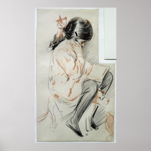 Poster Paulette Reading Assis sur son chien de jouet (Devant)