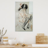 Poster Paulette Reading Assis sur son chien de jouet (Cuisine)