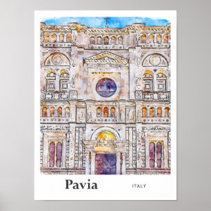Poster Pavia Italie Voyage Aquarelle main tirée