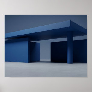 Poster Pavillon Moderniste Deep Blue Mur Architectural