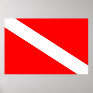 Poster pavillon plongeur rouge diagonal symbole de plongé