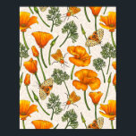 Poster Pavot de Californie et papillons de nuit sur blanc<br><div class="desc">Pavot et papillons de nuit de Californie peints à la main - Tigre de jardin et papillon de nuit</div>