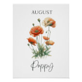 Poster Pavot floral mois de naissance août (Devant)