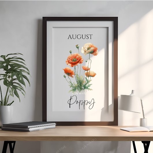 Poster Pavot floral mois de naissance août