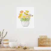 Poster pavot jaune orange et blanc en pot (Cuisine)