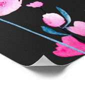 Poster Pavot rose aquarelle et branches florales (Coin)