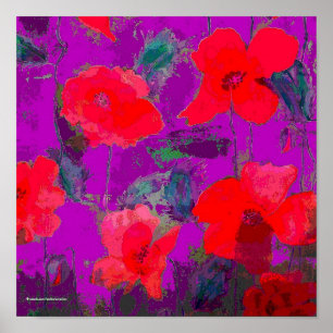 Poster pavots rouges sur l'arrière - plan pourpre