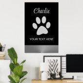 Poster Paw Chien Argent sur arrière - plan noir (Bureau à domicile)