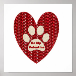 Poster Paw Heart Red White Be My Valentine