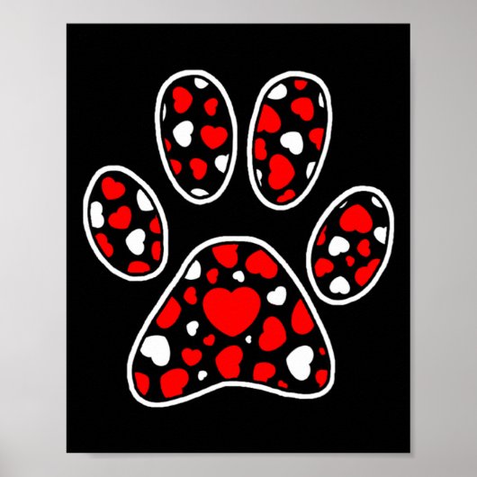 Poster Paw Print Heart Pattern Valentines Day Cute Dog Pu (Devant)