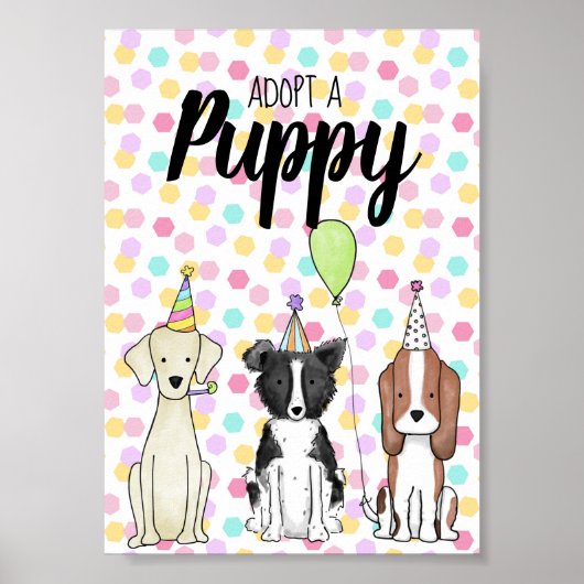 Poster Paw-ty Table Sign - adopter un chiot (Devant)
