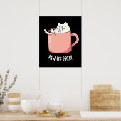 Poster Pawfee Break drôle de chat café pun sombre BG (Cuisine)