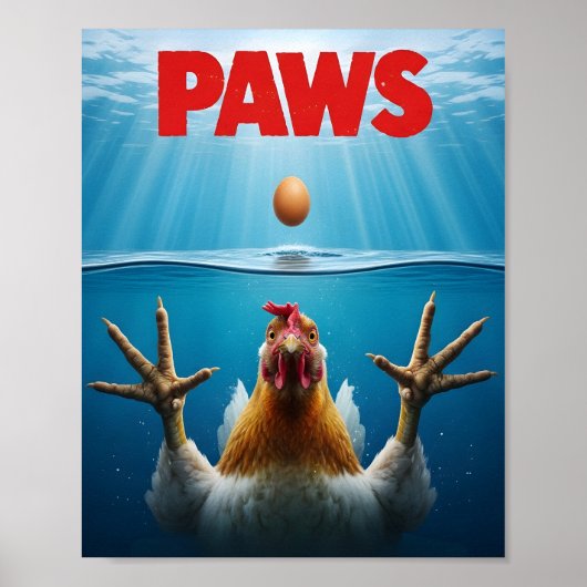 Poster PAWS Chicken Meme – Jaws-Inspired Poultry Humor (Devant)