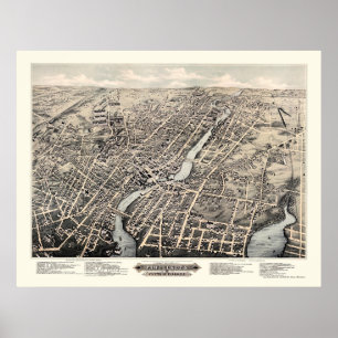 Poster Pawtucket, carte panoramique de RI - 1877