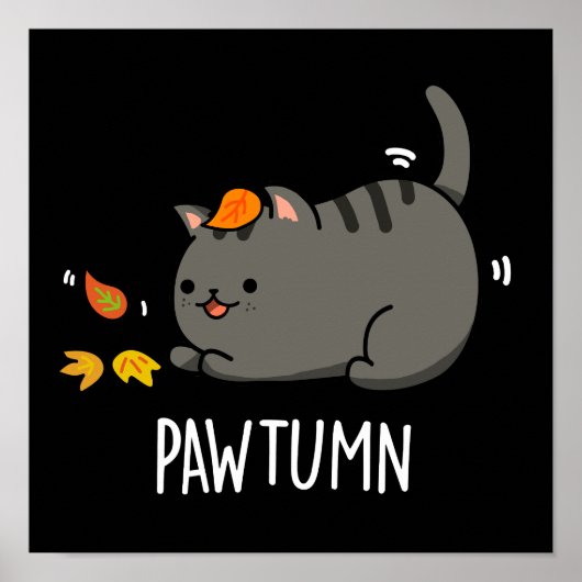 Poster Pawtume mignonne Automne Kitty Cat Pun Dark BG (Devant)