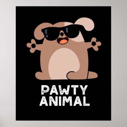 Poster Pawty Animal Funny Party Chien Pun Dark BG (Devant)