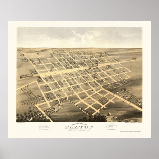 Poster Paxton, IL Carte panoramique - 1869 (Devant)