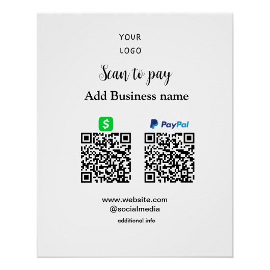 Poster Paypal Cashapp numérisation pour payer QR ajouter (Devant)