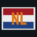 Poster Pays-Bas - drapeau/ NL<br><div class="desc">Le drapeau de la Pays-Bas avec l'abréviation de pays surimposé en orange.</div>
