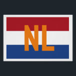 Poster Pays-Bas - drapeau/ NL<br><div class="desc">Le drapeau de la Pays-Bas avec l'abréviation de pays surimposé en orange.</div>