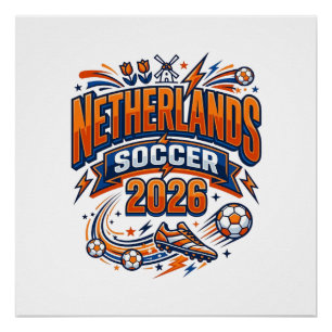 Poster Pays-Bas Football 2026 Football Gras Pays Typogr