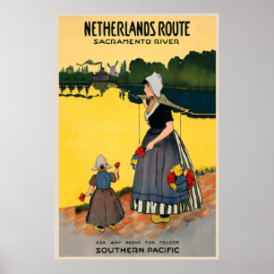 Poster Pays-Bas Route Sacramento River États-Unis Vintage