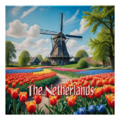 Poster Pays-Bas Windmill & Tulips (Devant)