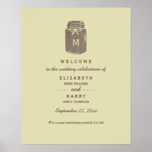 Poster Pays Burlap Mason Jar Mariage Bienvenue