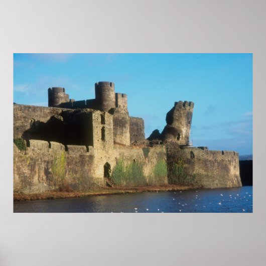 Poster Pays de Galles - Château de Caerphilly, avec vue s (Devant)