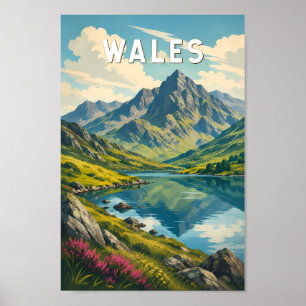 Poster Pays de Galles Royaume-Uni Illustration Voyage Art