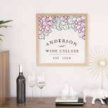 Poster Pays du vin | Maison personnalisée Cave à vin Impr<br><div class="desc">Améliorez votre expérience vino avec cette impression d'art personnalisée avec une arbor de raisins et de feuilles de raisin dans un style rustique vintage gravé. Personnalisez avec votre nom de famille, "caves à vin" et année établie. Un cadeau unique et réfléchi pour les jeunes mariés, les nouveaux propriétaires et tous...</div>