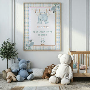 Poster Pays En vichy Blue Jean Baby shower Bienvenue