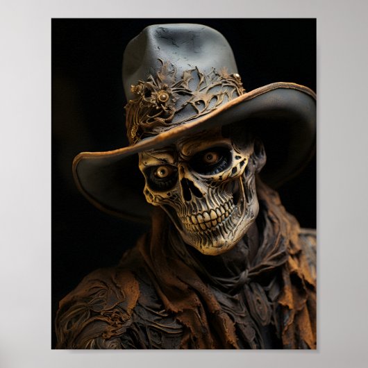 Poster Pays Ouest Halloween Squelette Cowboy (Devant)