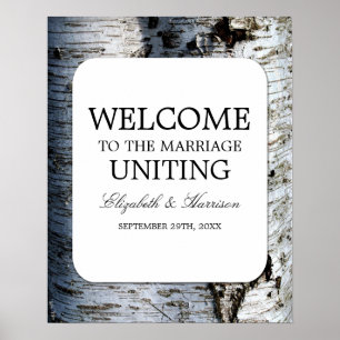 Poster Pays Rustic Birch Tree Mariage Bienvenue
