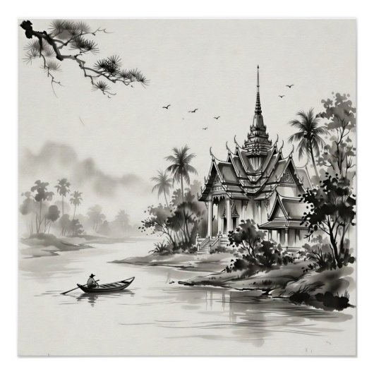 Poster Paysage à l'encre de Chine de Thaïlande (Devant)