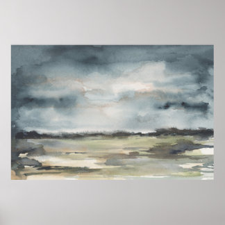 Poster Paysage Abstrait Aquarelle noire neutre