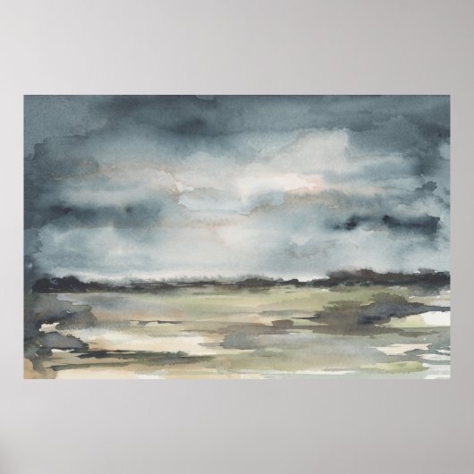 Poster Paysage Abstrait Aquarelle noire neutre (Devant)