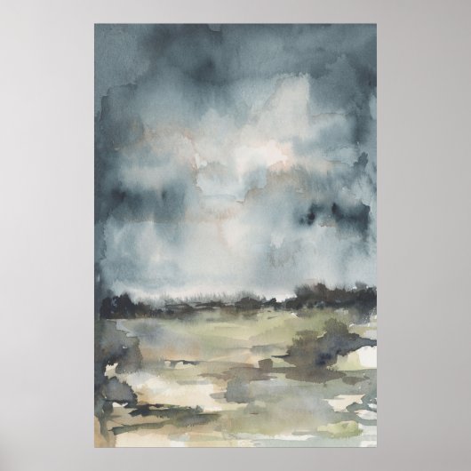 Poster Paysage Abstrait Aquarelle noire neutre (Devant)